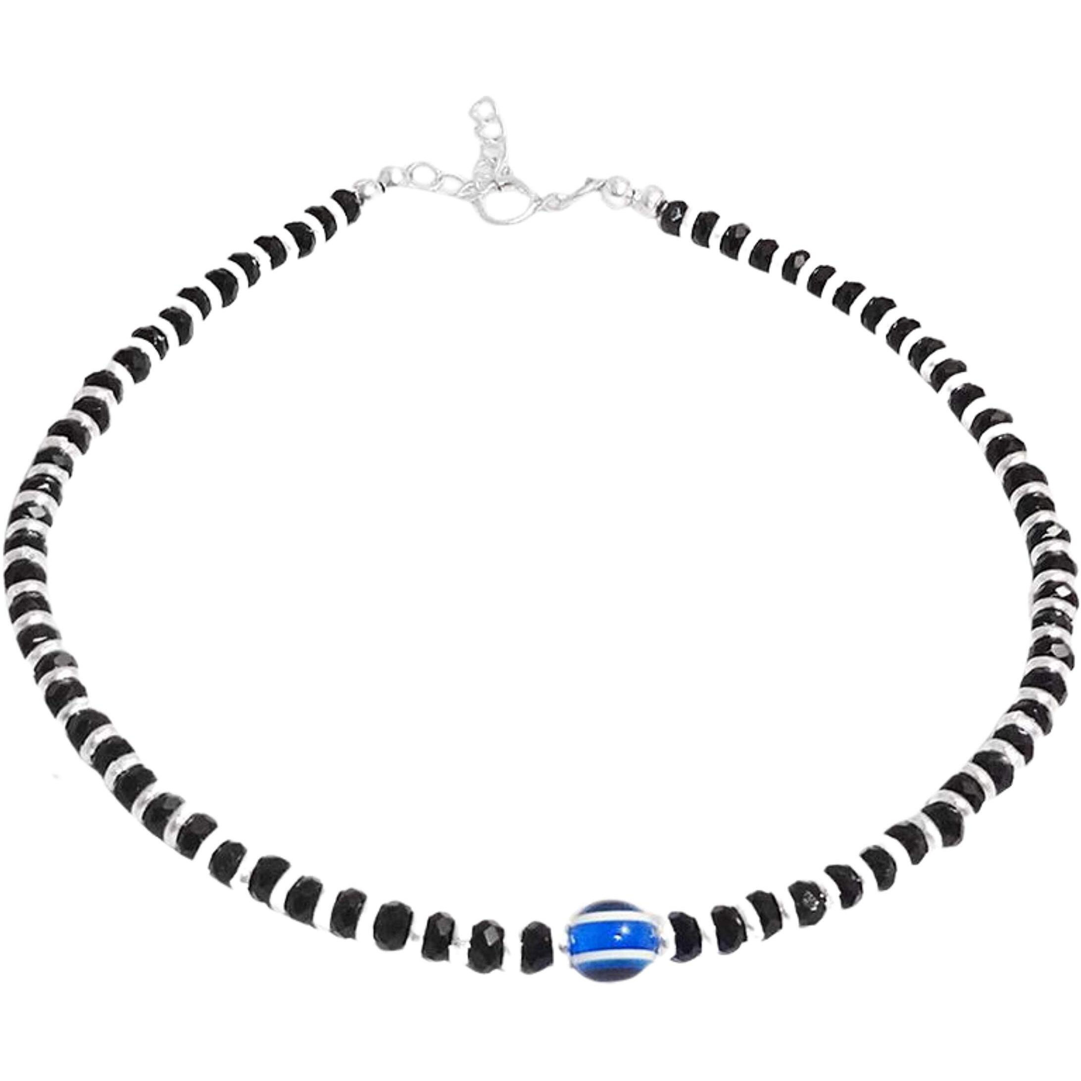 NEMICHAND JEWELS Pure 925 Silver Evil Eye Nazariya Anklet Payal for Women (1PC) (Black)