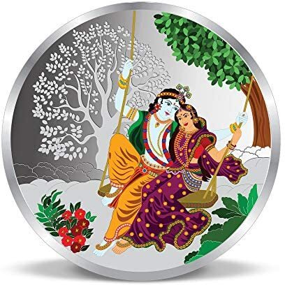 ACPL Precious Moments BIS Hallmarked Silver Coin Radha Krishna on the swing Multi-Color 100 gm 999 Pure