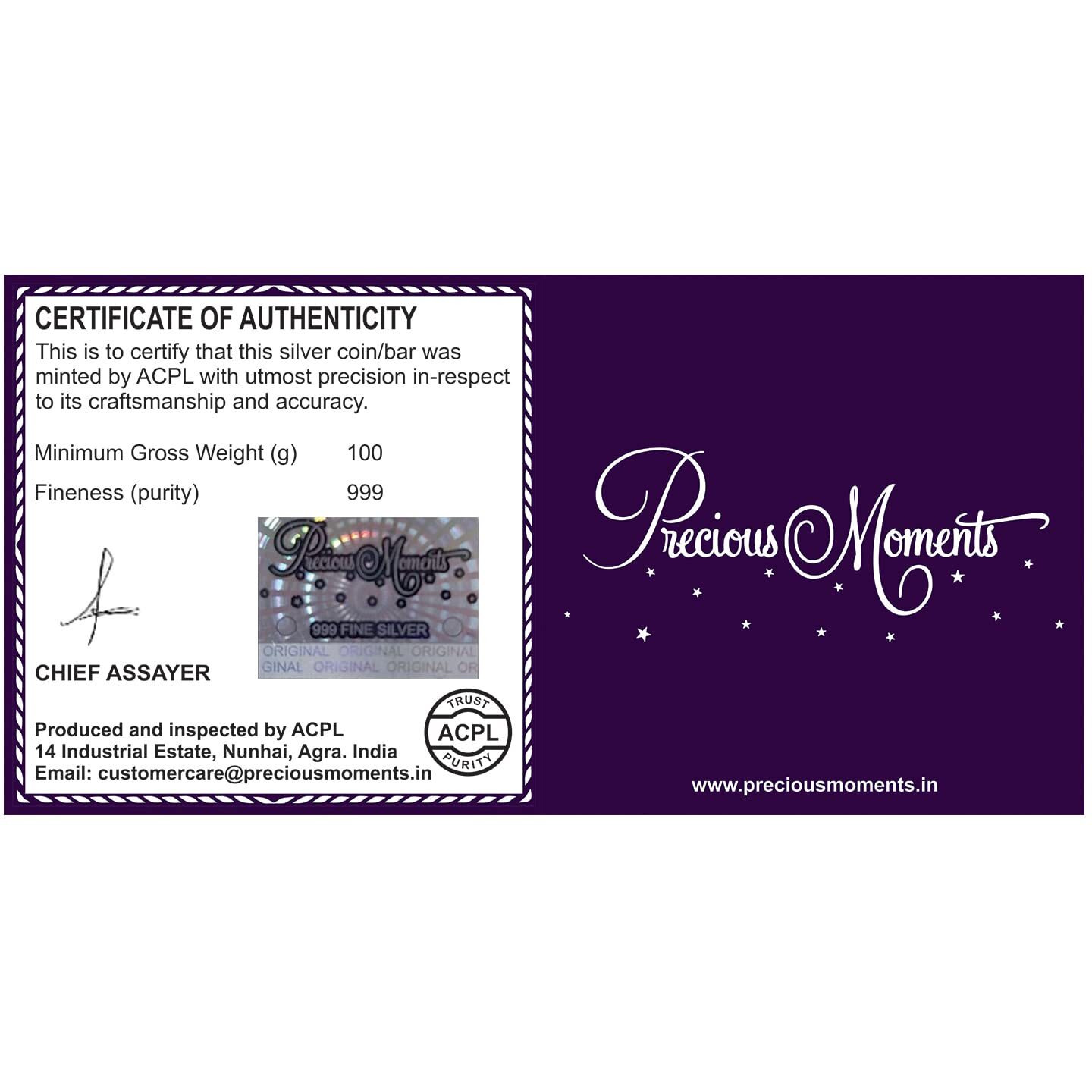 ACPL Precious Moments BIS Hallmarked Silver Coin Radha Krishna on the swing Multi-Color 100 gm 999 Pure
