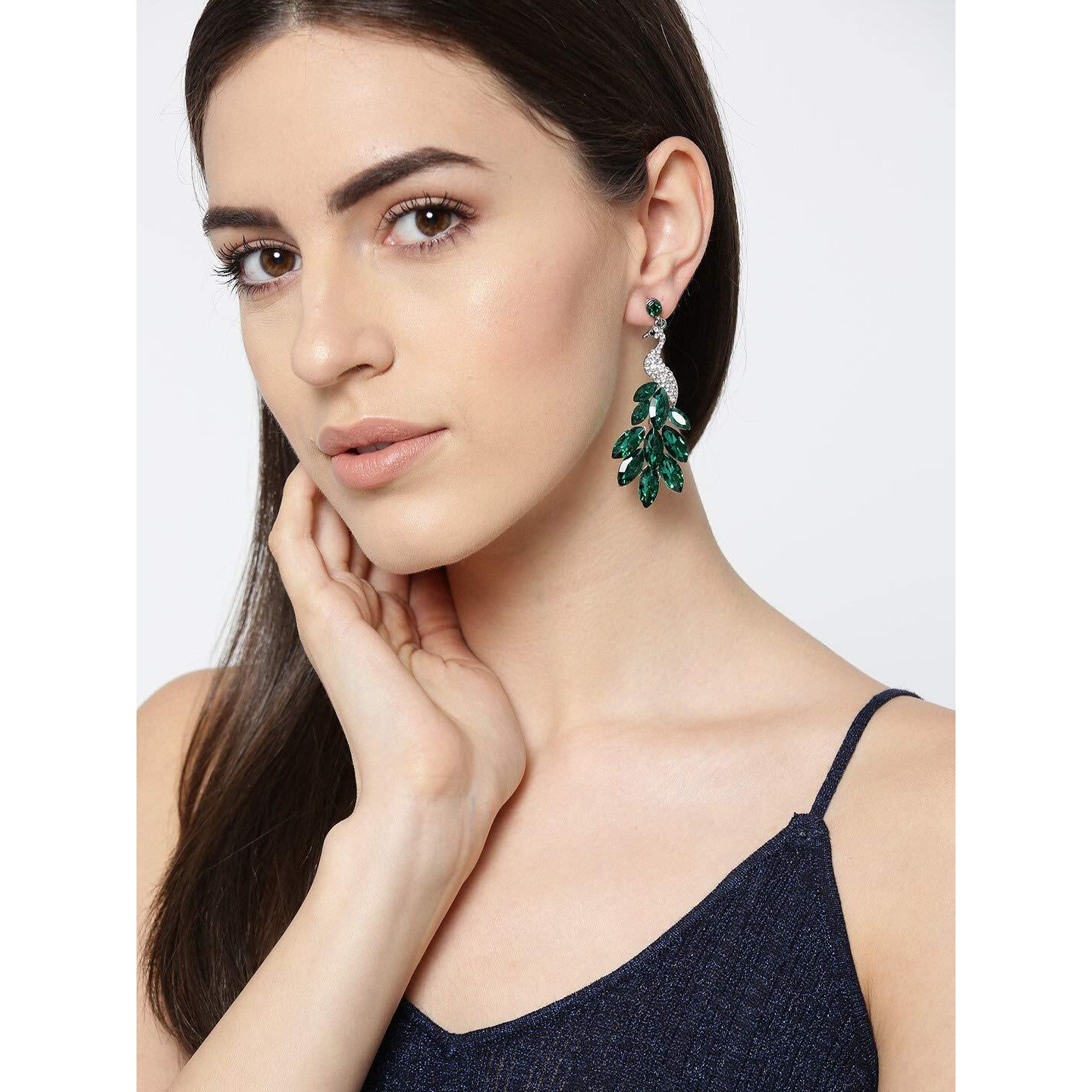 YouBella Jewellery Valentine Collection AAA Swiss Zircon Peacock Earings Fashion Earrings for Girls and Women (Green)