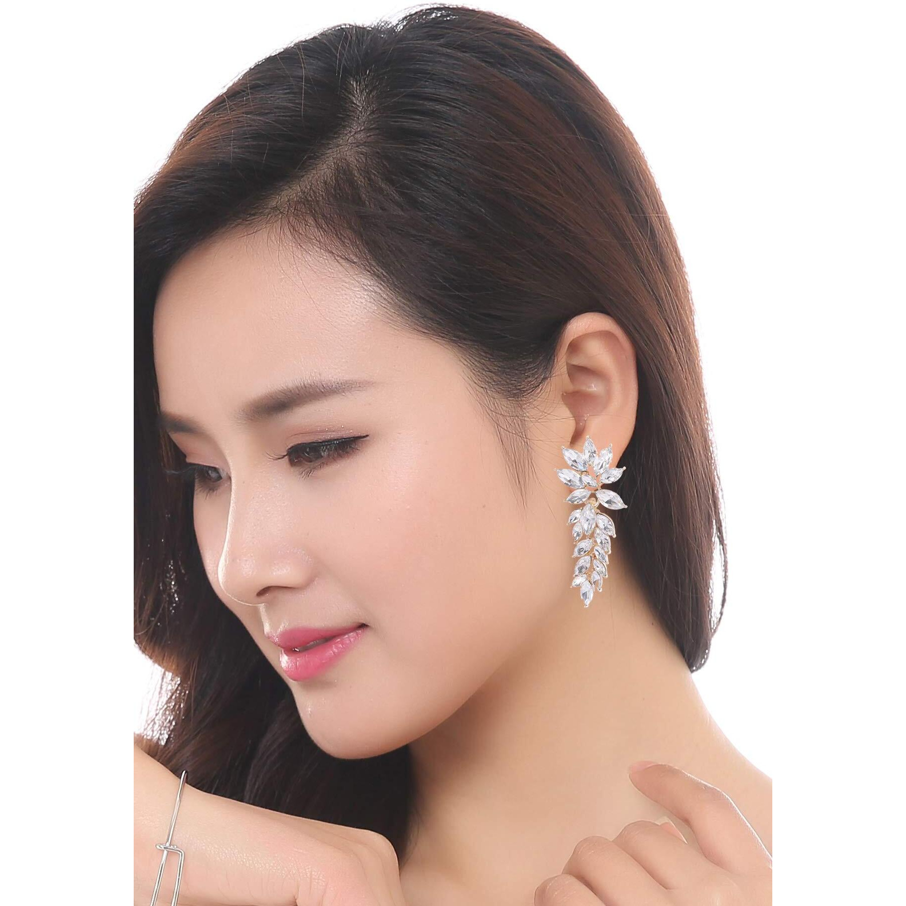 YouBella Fashion Jewellery Earings Drop and Dangler Ear rings Crystal Earrings for Girls and Women (White)