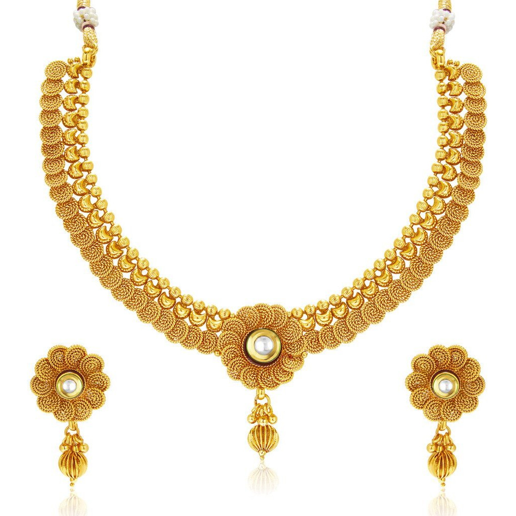Sukkhi Eye-Catchy Jalebi Design Gold Plated Necklace Set For Women