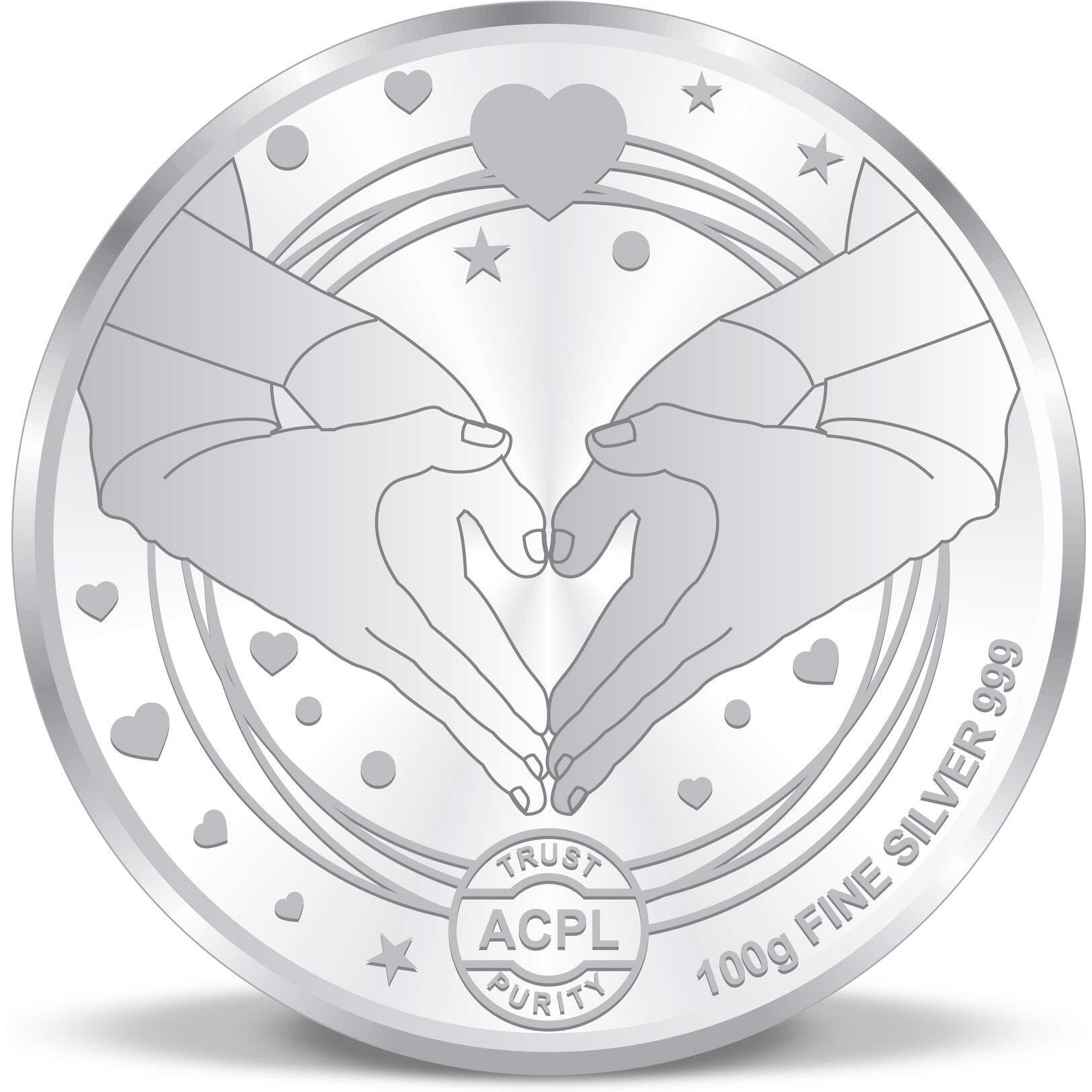 ACPL Precious Moments BIS Hallmarked Silver Coin Wedding Anniversary Marriage Gift 100 gm 999 Pure