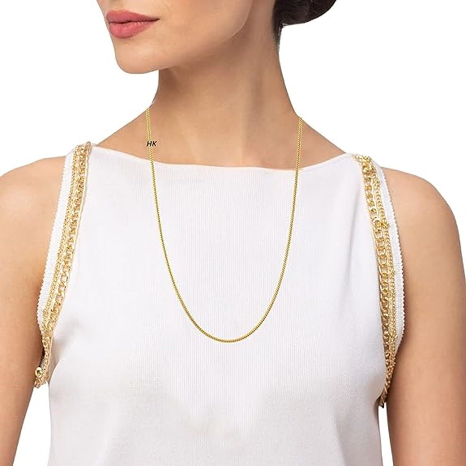 Handicraft Kottage latest & Stylish High Gold Plated 22 inch & Brass Celebrity Inspired Round Gold Plated Chain For Women Boys Thin Light Weighted Chain regular wear