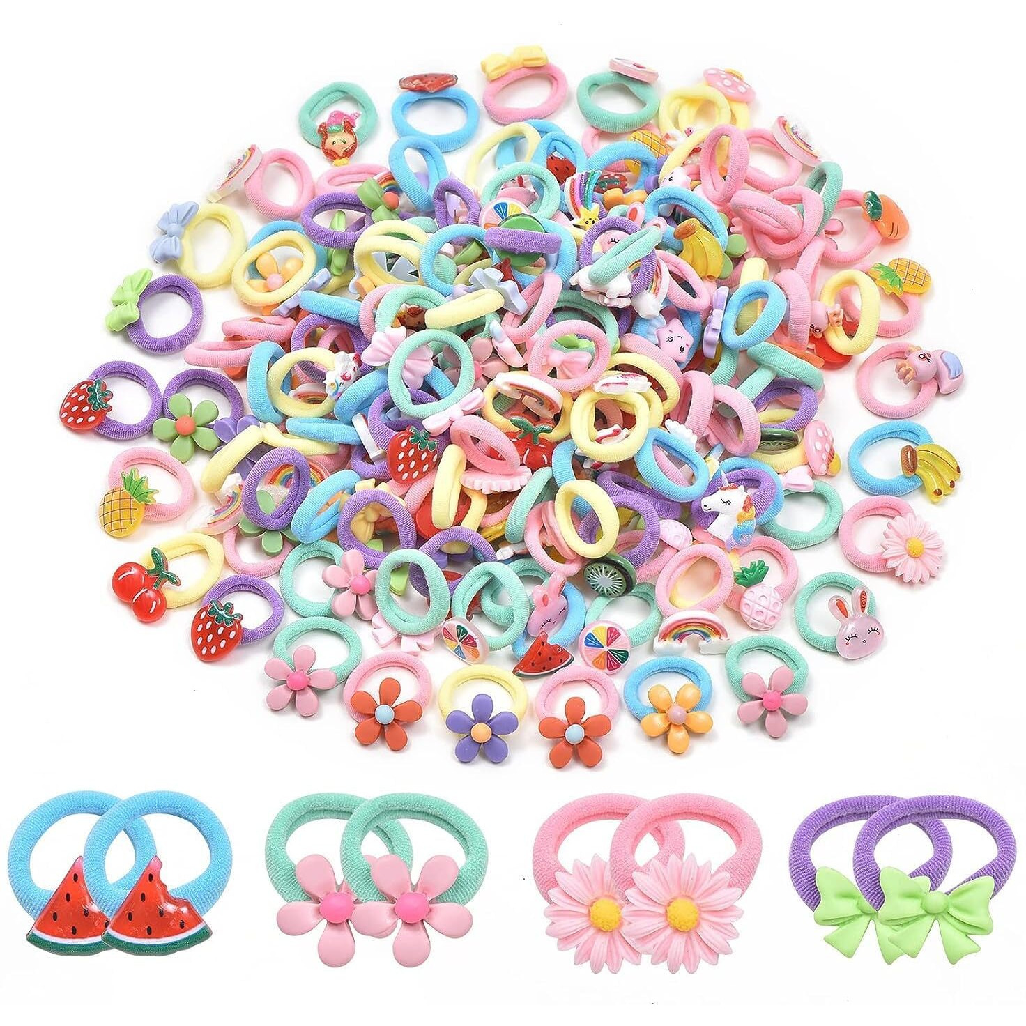 NEOBABY Elastic Hair Rubber Bands Ties Accessories for Kids Baby Girls & Womens with Fancy Cartoon Characters Designs (Assorted 6 Pairs)