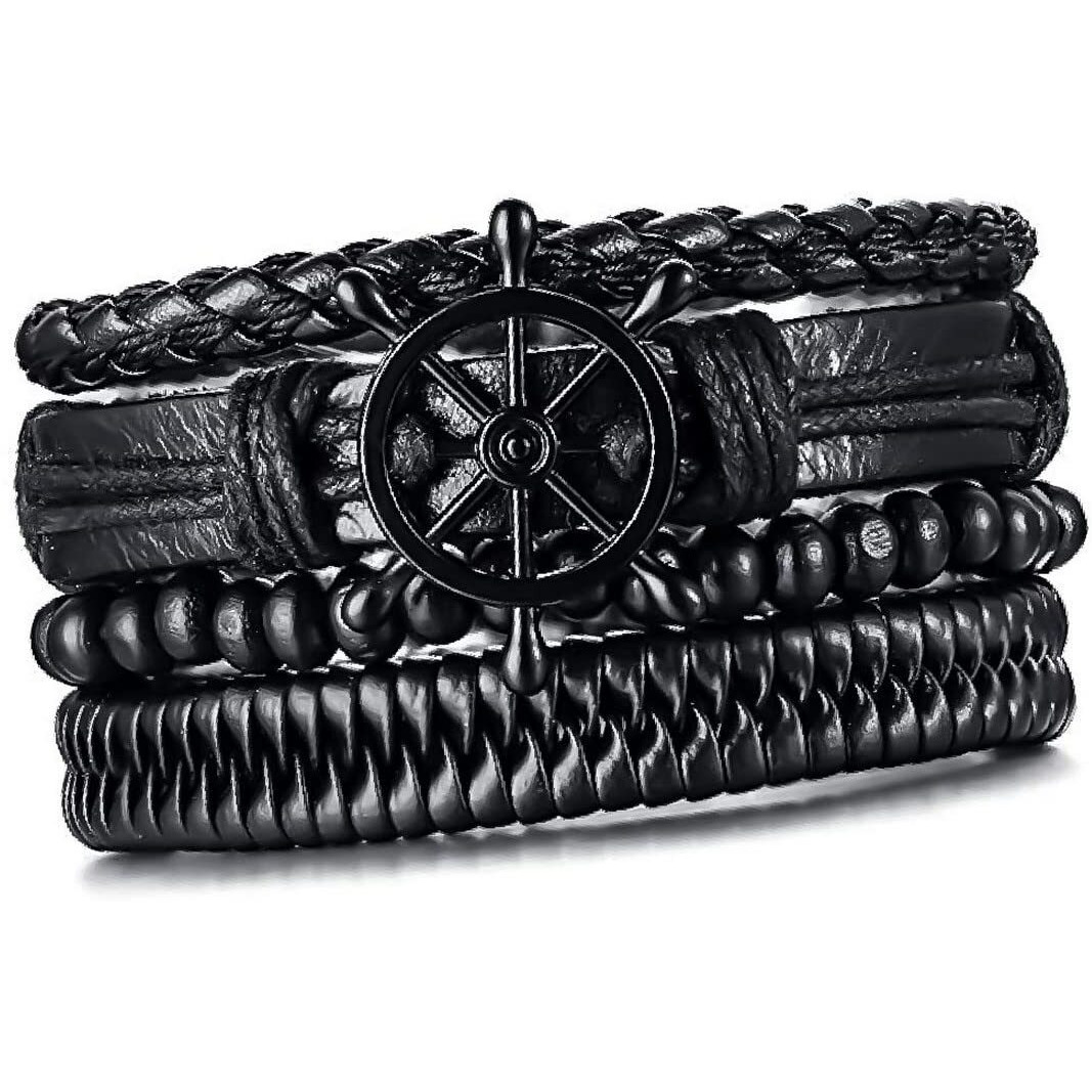 University Trendz 4PCs/Set Braided Wrap Leather Bracelets for Men Women Vintage Wooden Beads Ethnic Tribal Wristbands Bracelet