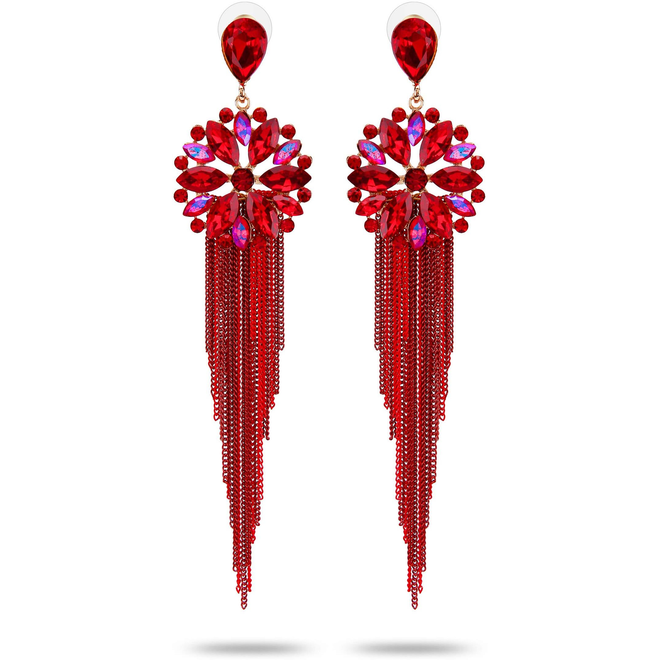YouBella Jewellery Earrings For Women Crystal Tassel Handmade Earrings For Girls And Women (Red)