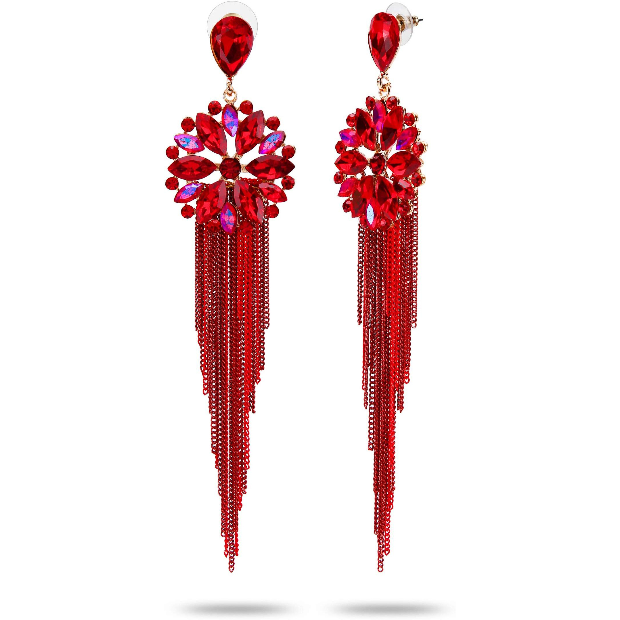 YouBella Jewellery Earrings For Women Crystal Tassel Handmade Earrings For Girls And Women (Red)