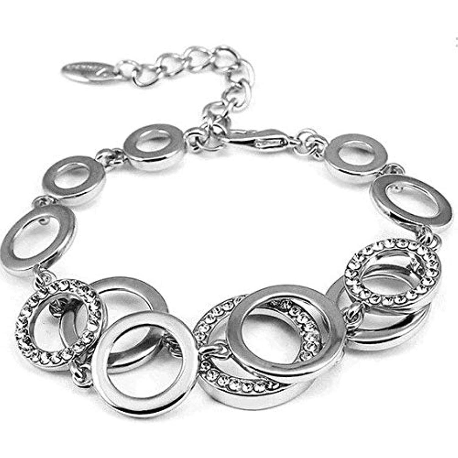 Shining Diva Fashion Stylish Silver Plated Cubic Zirconia Charm Bracelet for Women (9873b)