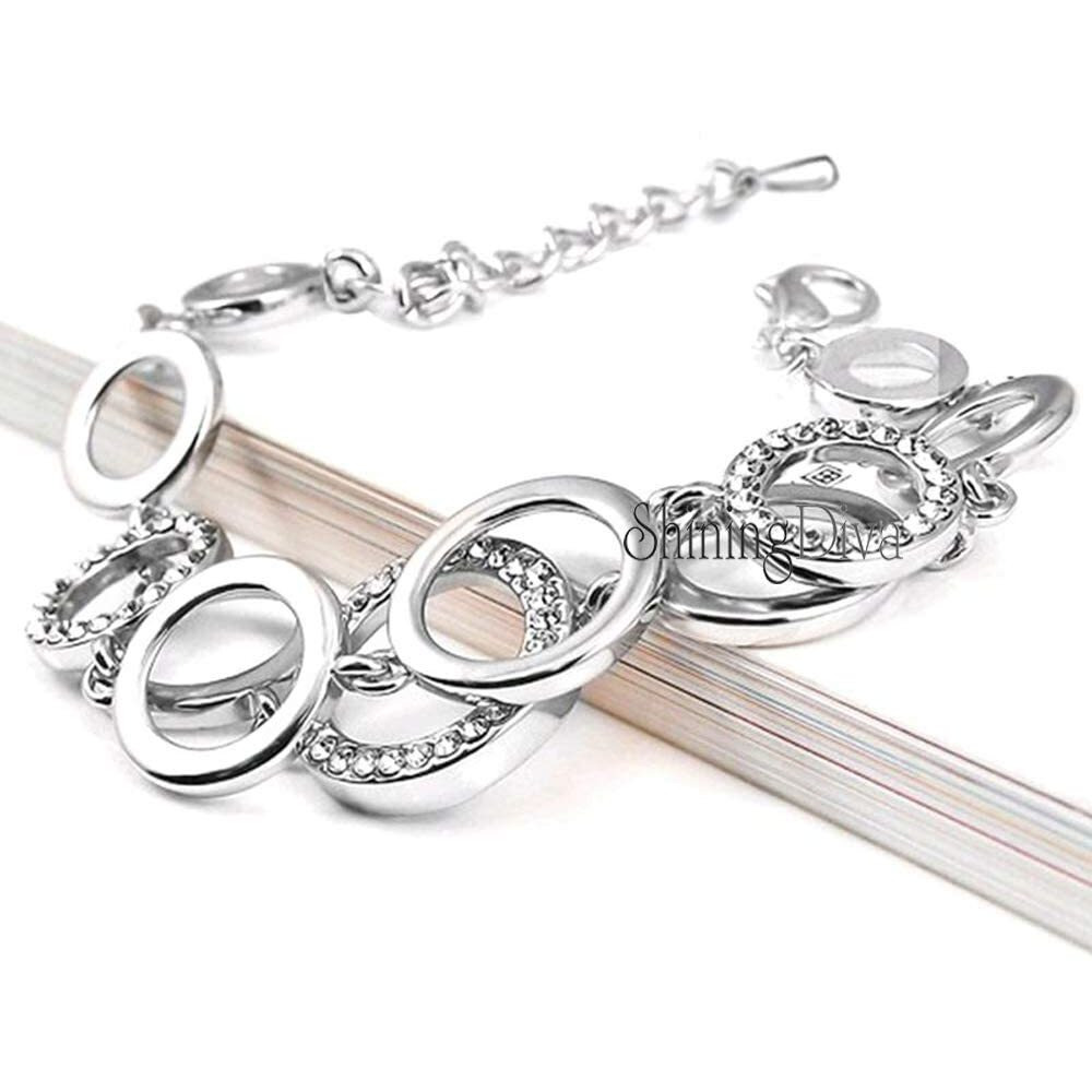 Shining Diva Fashion Stylish Silver Plated Cubic Zirconia Charm Bracelet for Women (9873b)