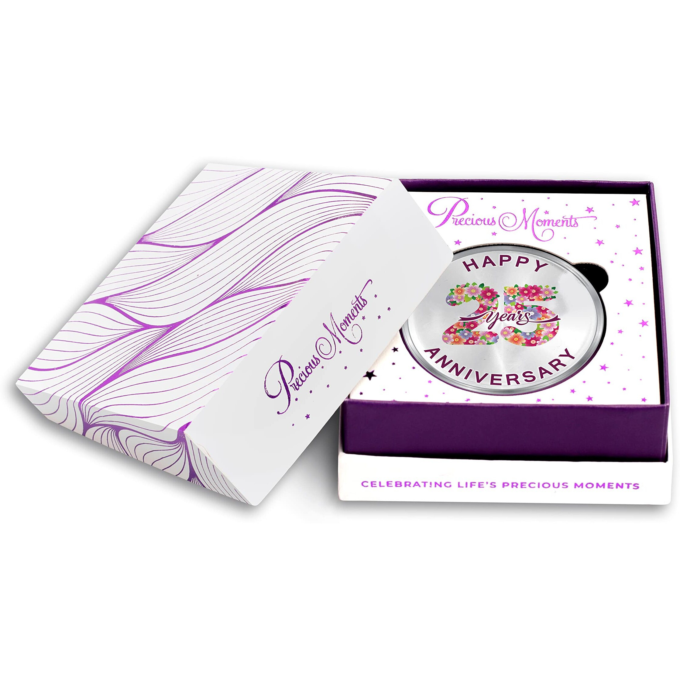 Precious Moments 20 Grams Silver Coin 25th Happy Anniversary Floral Design BIS Hallmarked 999 Pure by ACPL