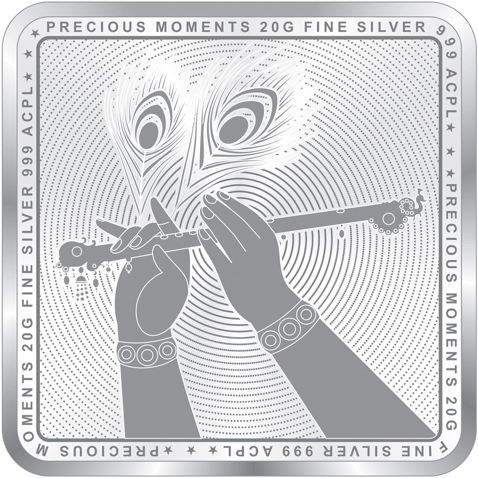 ACPL Precious Moments Bis Hallmarked Radha Krishna Square Silver Coin 20 Gm 999 Purity