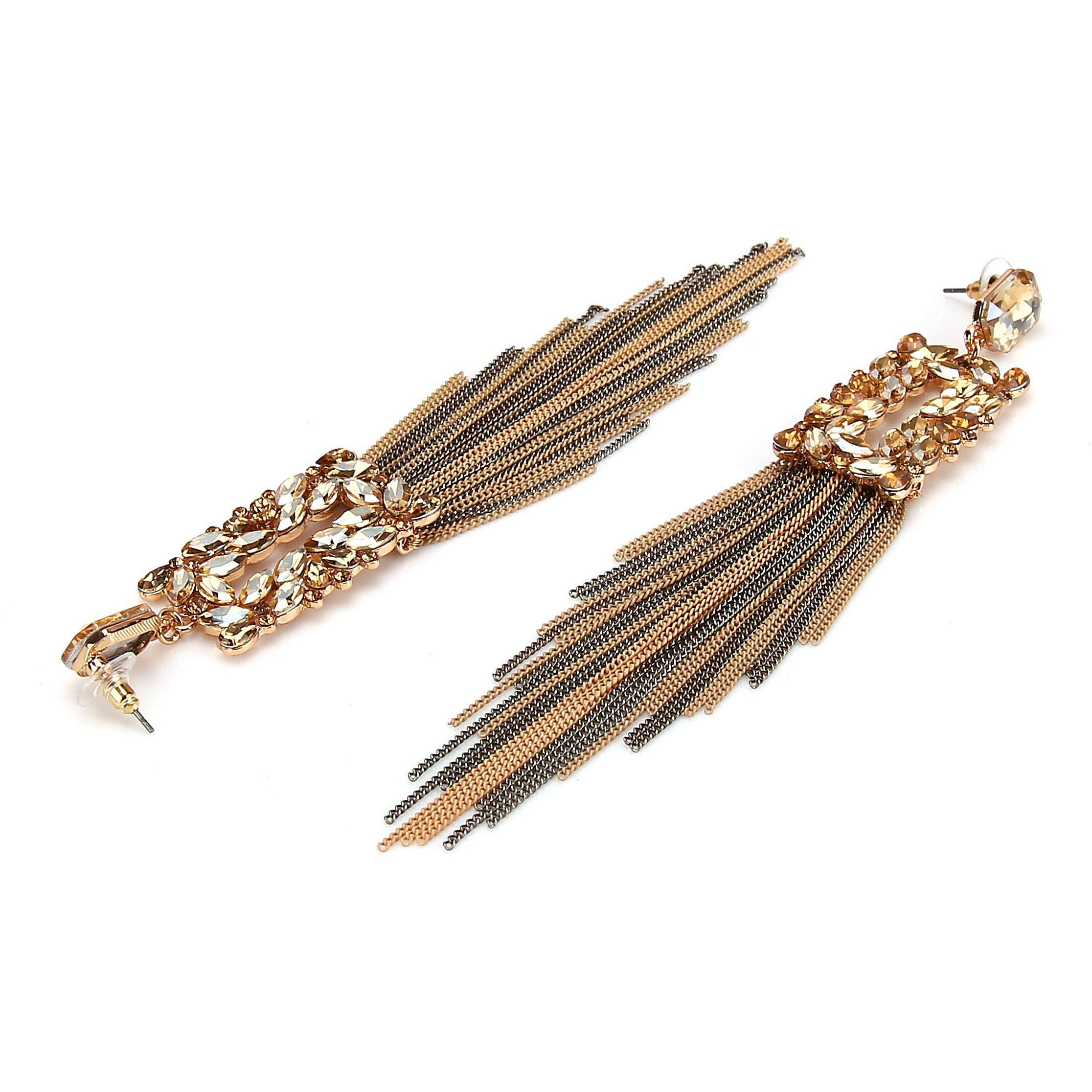 YouBella Jewellery Earings Crystal Tassel Handmade Earrings for Girls and Women (Brown)