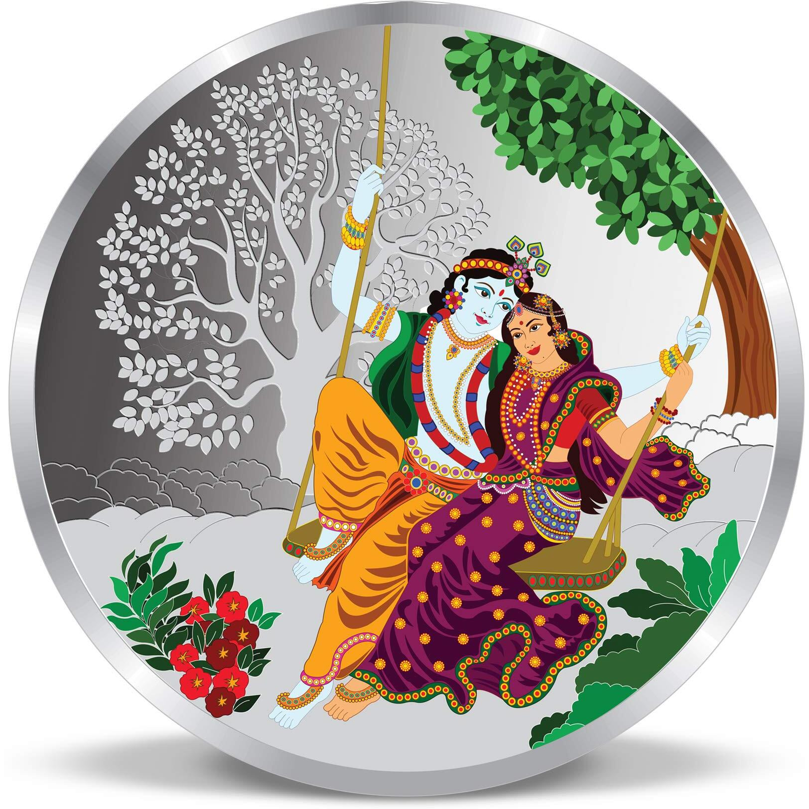 ACPL Precious Moments BIS Hallmarked Silver Coin Radha Krishna on the swing Multi-Color 10 gm 999 Pure