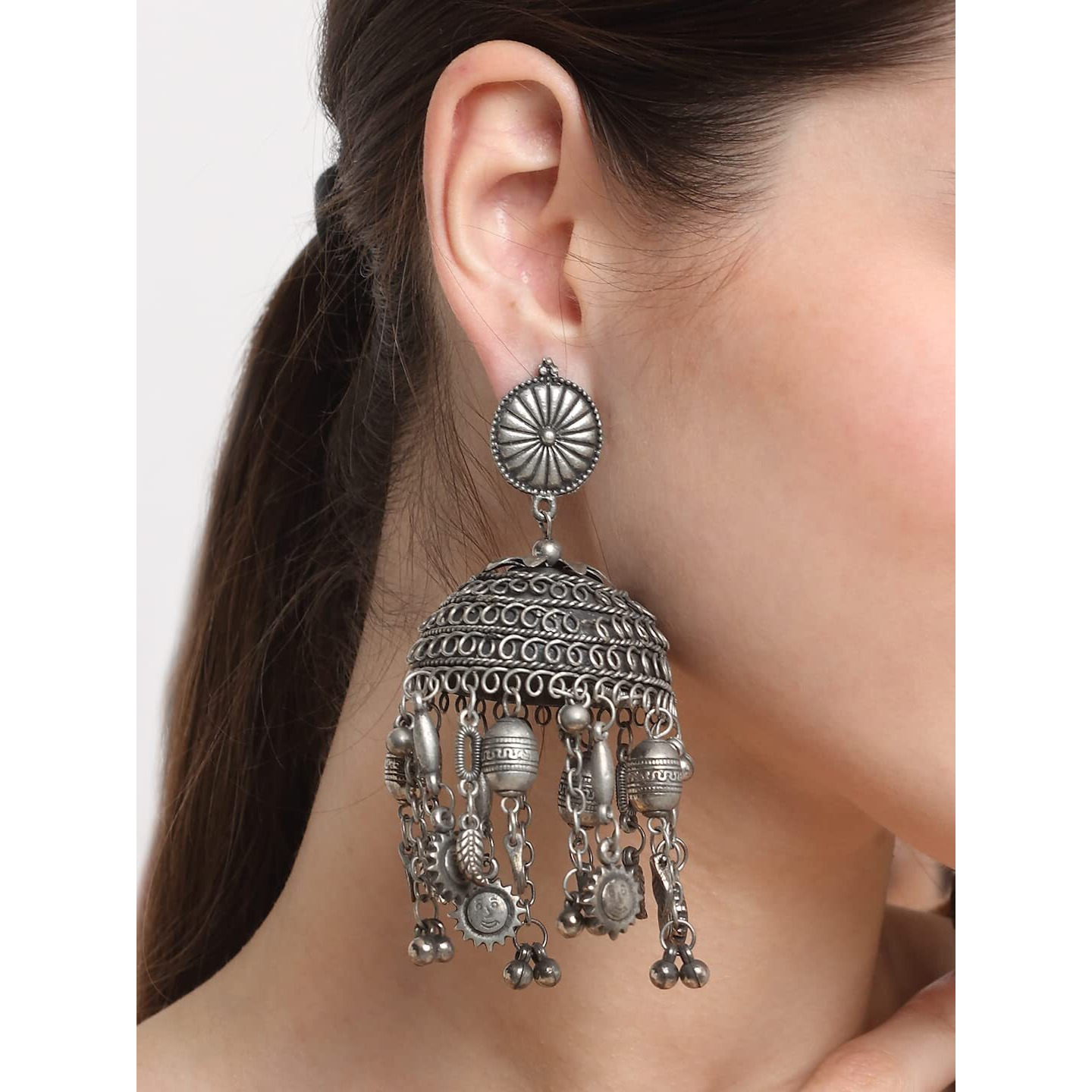 YouBella Jewellery Celebrity Inspired Oxidised Silver Big Size Jhumki Earrings for Girls and Women (Style 1)