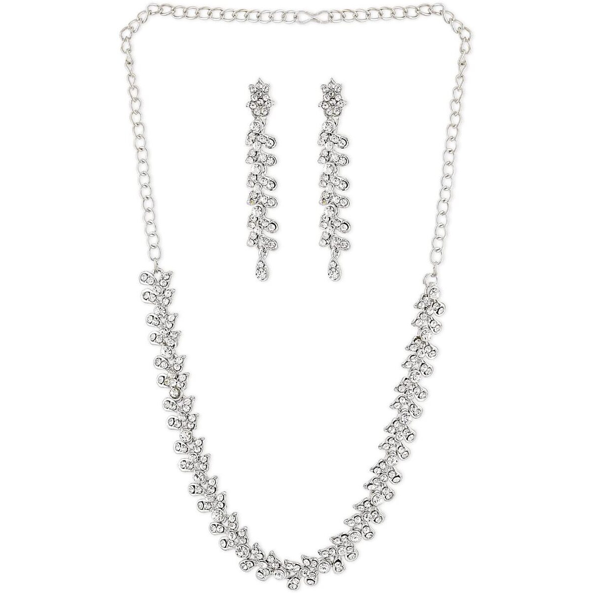 ZAVERI PEARLS Twinkling Leaf Twigs Austrian Diamond Necklace Set for Women-ZPFK460