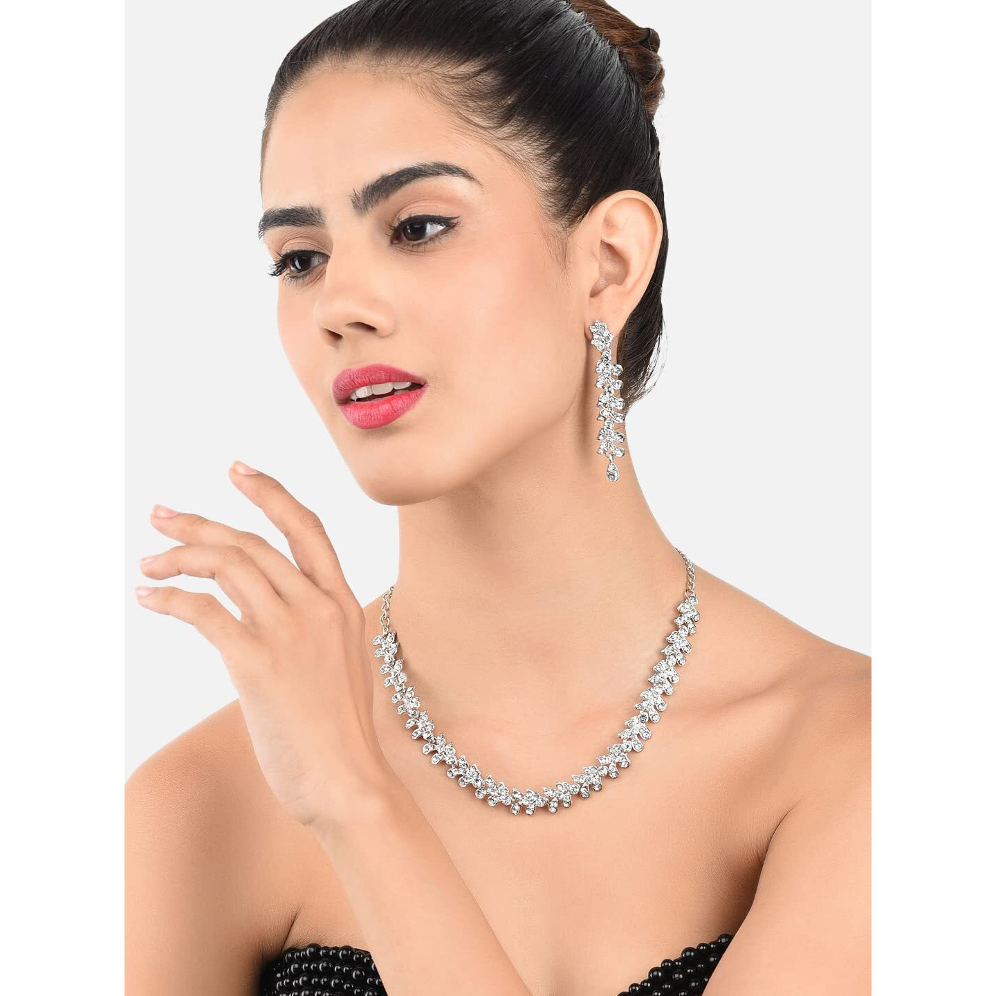 ZAVERI PEARLS Twinkling Leaf Twigs Austrian Diamond Necklace Set for Women-ZPFK460