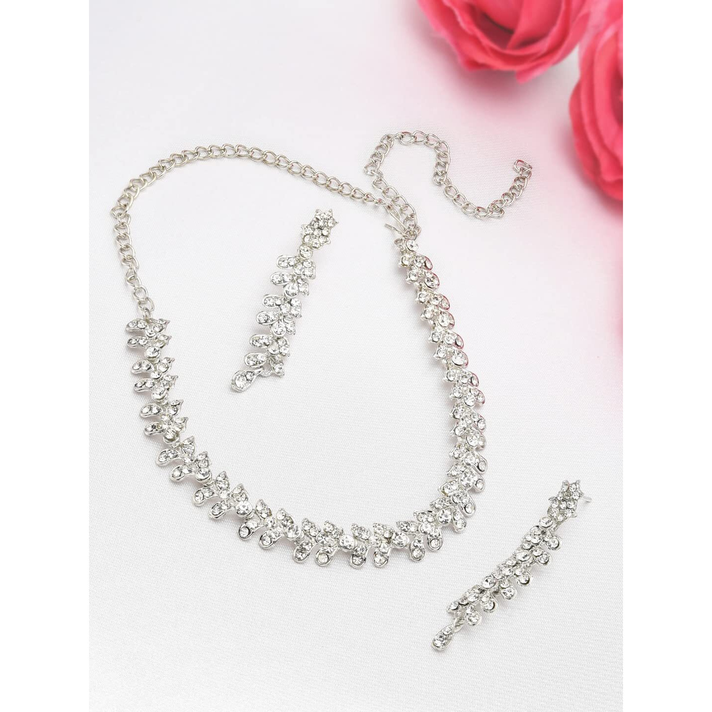 ZAVERI PEARLS Twinkling Leaf Twigs Austrian Diamond Necklace Set for Women-ZPFK460