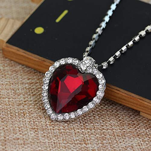 YouBella Jewellery Crystal Heart Titanic Necklace for Girls Fashion Pendant Necklace Jewellery for Girls and Women (Red)
