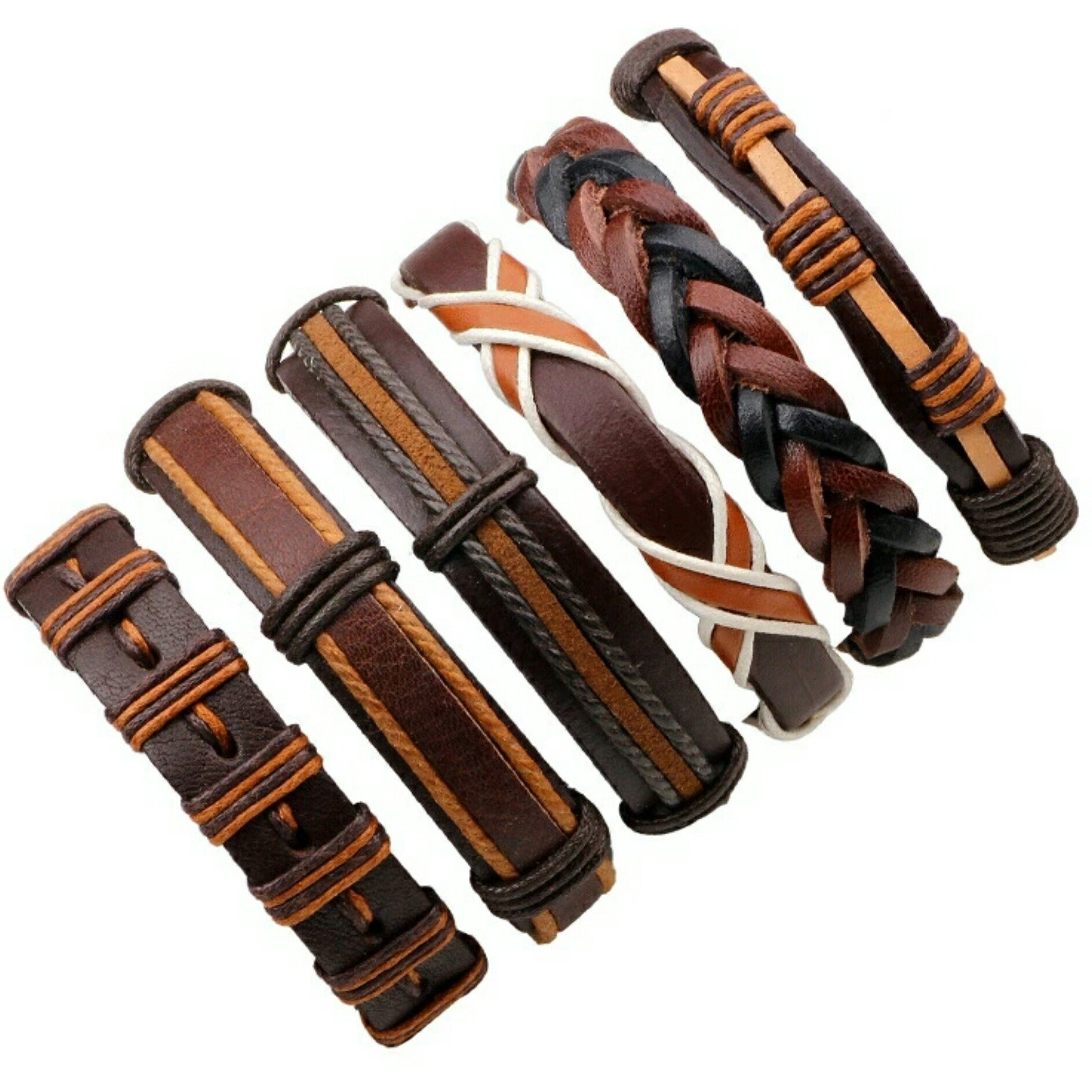 University Trendz Leather Bracelet for Boys and Men (Brown, 6 Pieces)