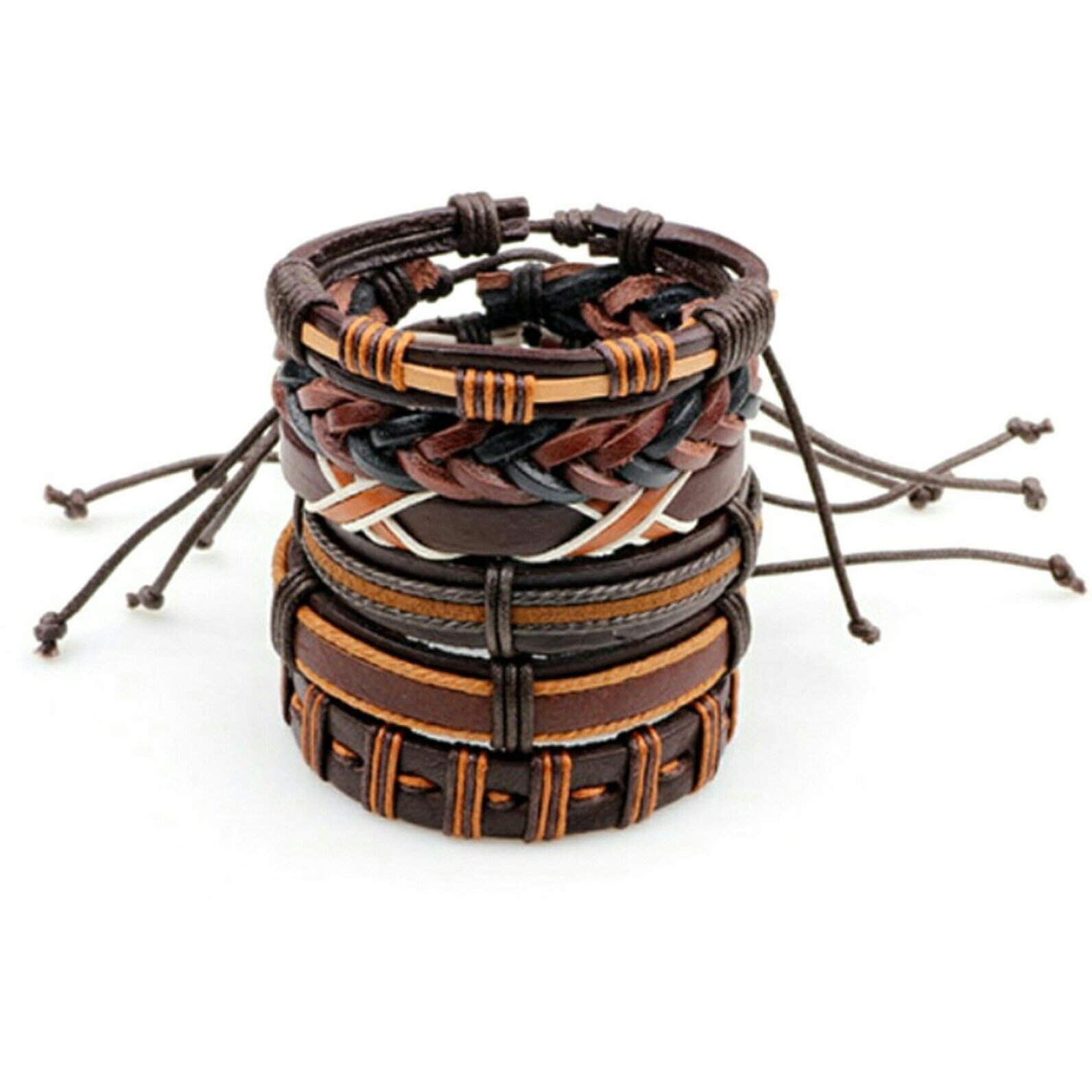 University Trendz Leather Bracelet for Boys and Men (Brown, 6 Pieces)