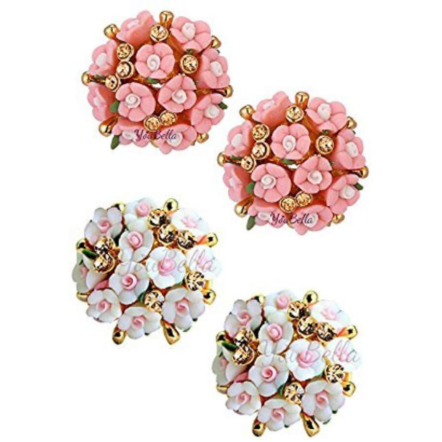 YouBella Jewellery Gold Plated Flower Shape Resin Earrings for Women and Girls (Combo - 1)