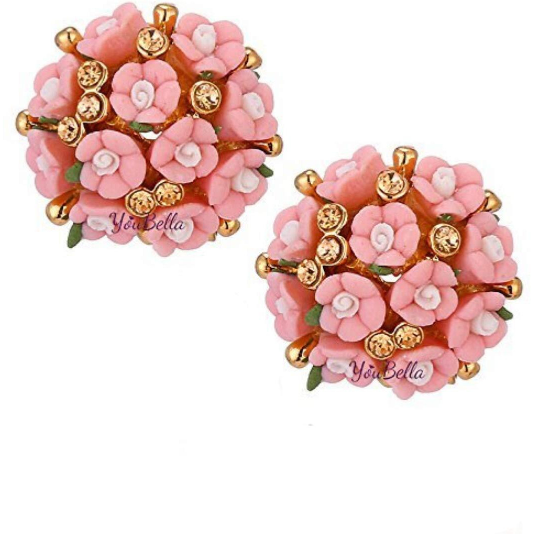 YouBella Jewellery Gold Plated Flower Shape Resin Earrings for Women and Girls (Combo - 1)