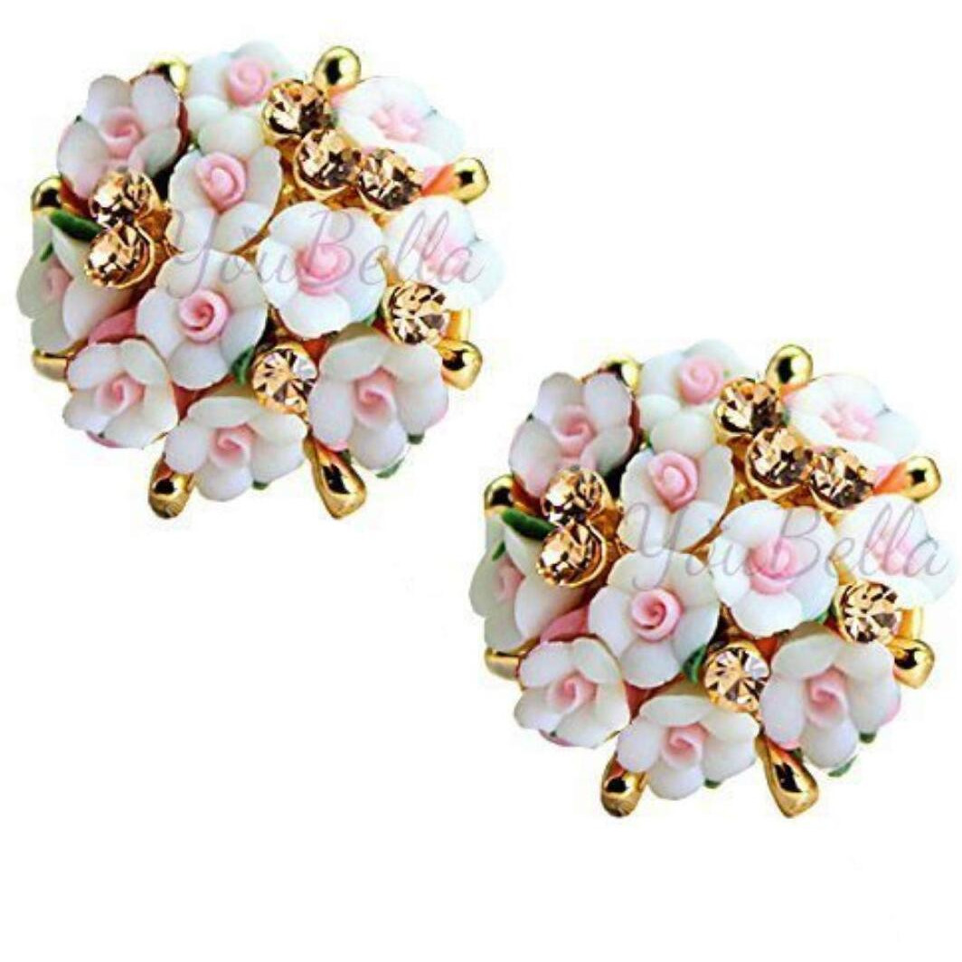 YouBella Jewellery Gold Plated Flower Shape Resin Earrings for Women and Girls (Combo - 1)