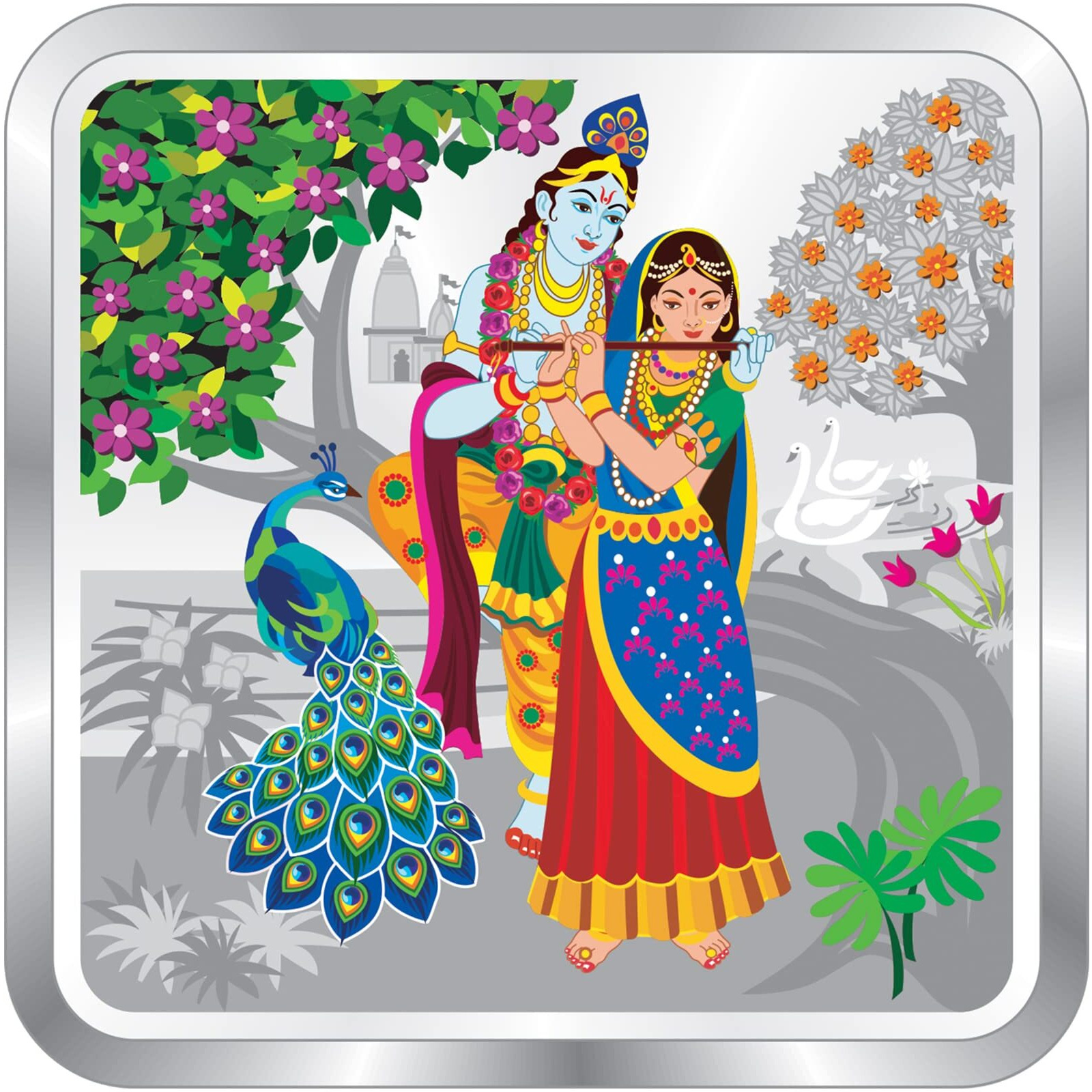 ACPL Precious Moments Bis Hallmarked Radha Krishna Square Silver Coin 10 Gm 999 Purity