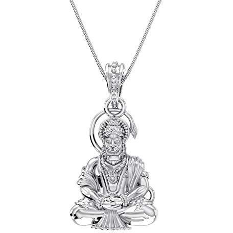 Akshat Sapphire Sterling Silver (92.5% purity) God Hanuman Pendant for Men & Women Pure Silver Lord Bajrang Bali Locket for Good Health & Wealth