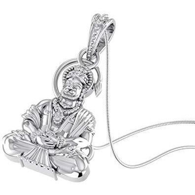 Akshat Sapphire Sterling Silver (92.5% purity) God Hanuman Pendant for Men & Women Pure Silver Lord Bajrang Bali Locket for Good Health & Wealth