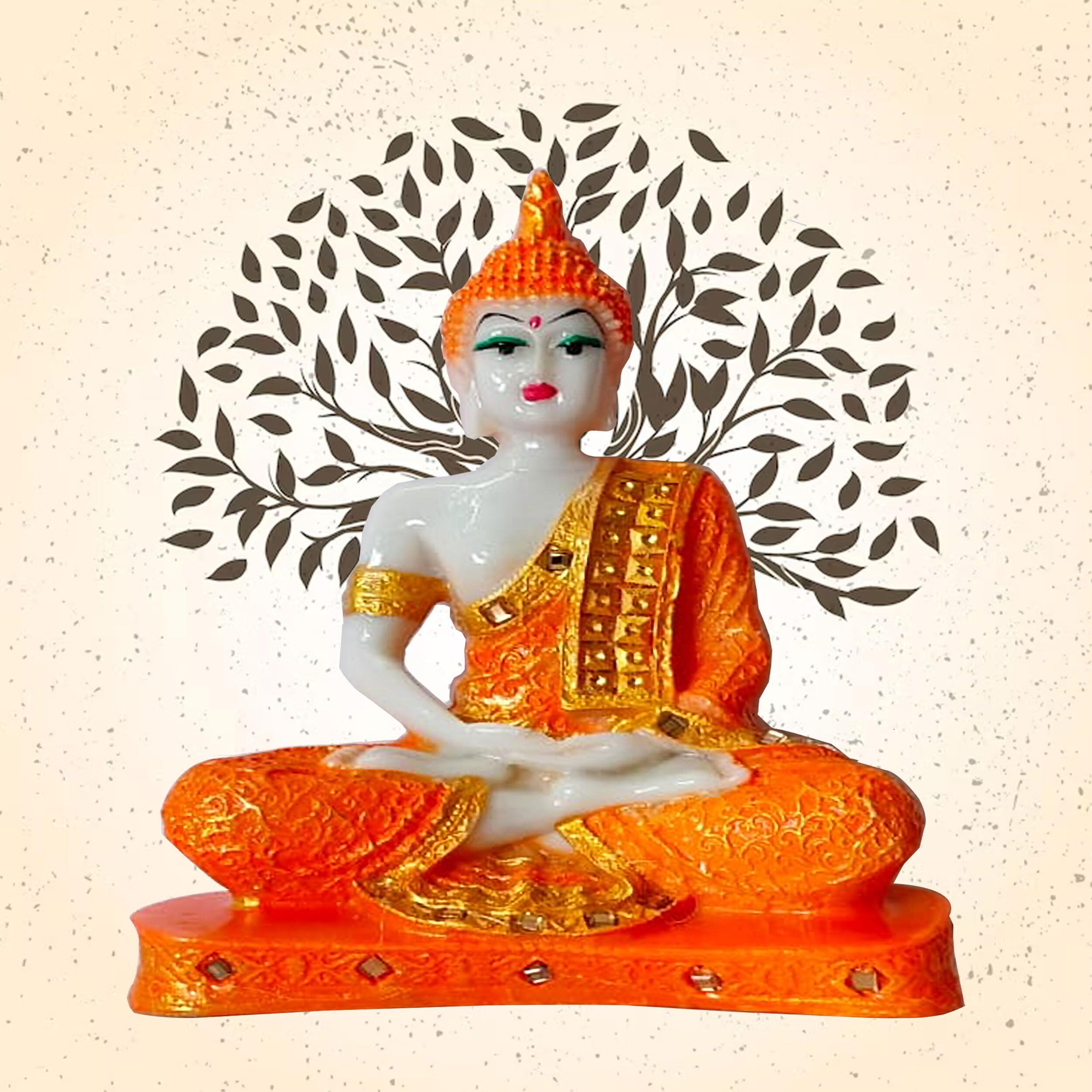KBV Meditating Gautam Buddha Statue Showpiece Idol Figurine for Feng Sui, Vastu, Home Decor, Office, Diwali, Gifting, Living Room, Bedroom, Study Table, Bookself (Marble Orange)