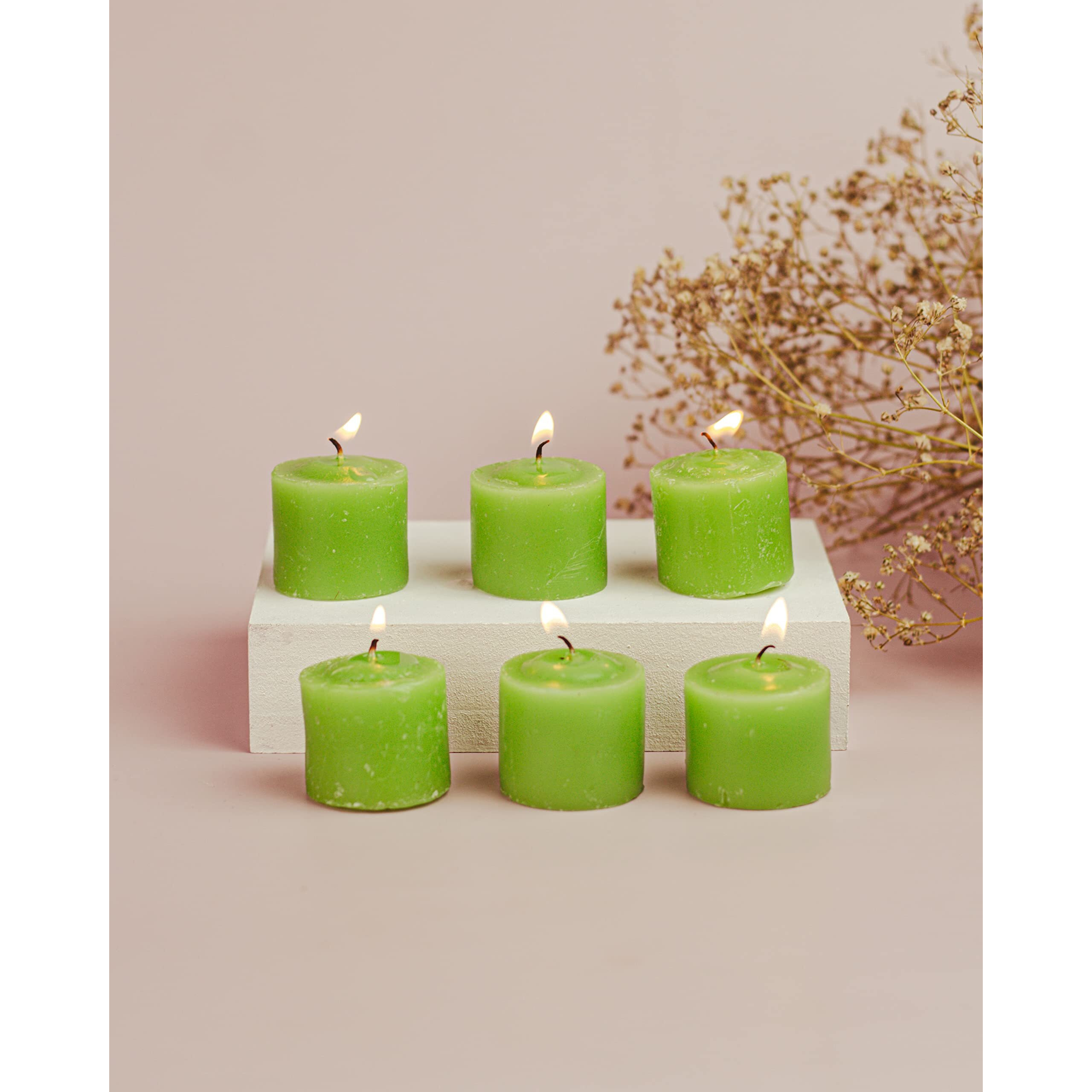 AuraDecor Fragrance Votive Candles || Smokeless Scented Candle || Aroma Candles || Candles for Decoration || Wedding Candle || Burns Upto 8 Hours (Green Apple, Pack of 12)