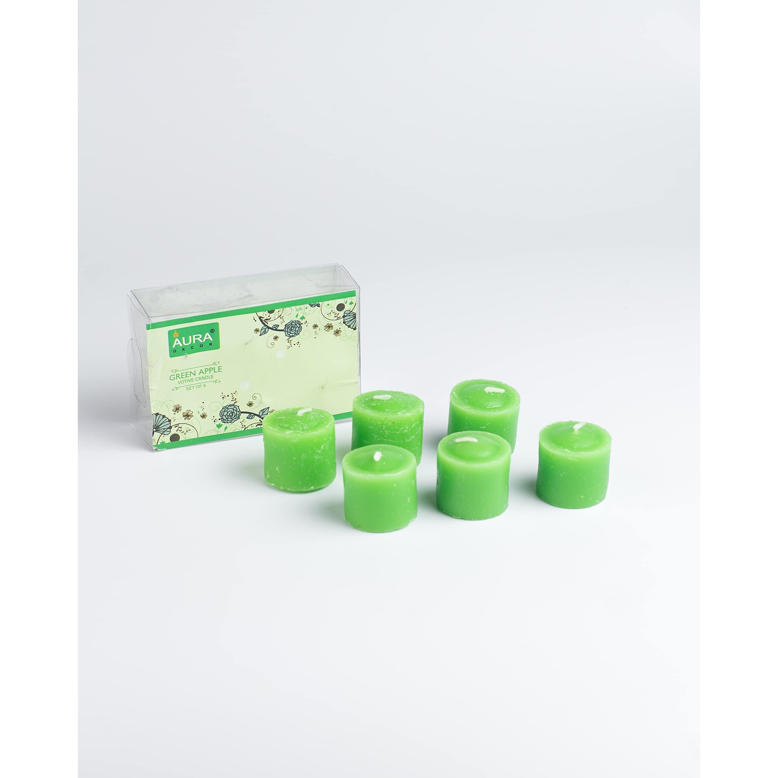 AuraDecor Fragrance Votive Candles || Smokeless Scented Candle || Aroma Candles || Candles for Decoration || Wedding Candle || Burns Upto 8 Hours (Green Apple, Pack of 12)
