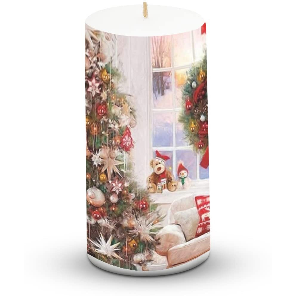 AuraDecor Unscented Christmas Teddy with Window Candle || 3 * 6 inch Pillar Candle || White Candle || Xmas Candle || Santa Candle || Winter Candle Gudda wala