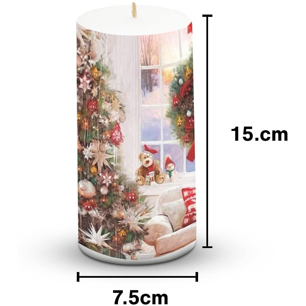 AuraDecor Unscented Christmas Teddy with Window Candle || 3 * 6 inch Pillar Candle || White Candle || Xmas Candle || Santa Candle || Winter Candle Gudda wala