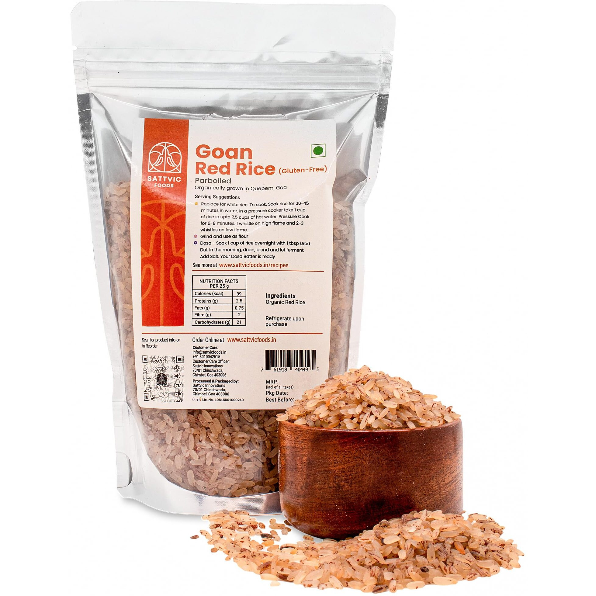 Sattvic Foods Goan Red Rice (850g) Parboiled | High in Fibre | Low Glycemic Index | Nutrient Rich | Healthier Substitute for White Rice | Use in Salads, Soups and Kheer