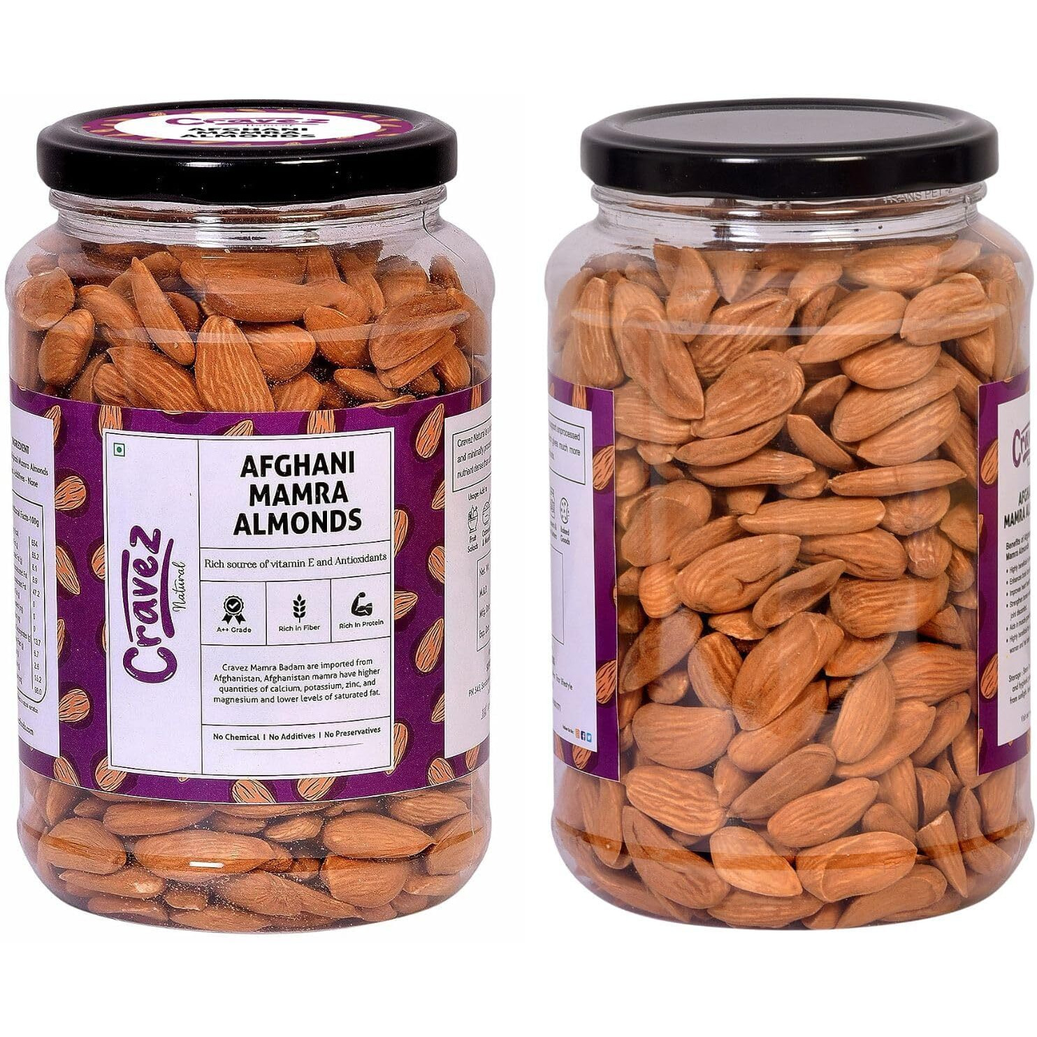 cravez Natural Afghani Almonds Mamra -Dried, 1Kg - Super Saver Box - Pack Of 2 (Grade A ++ Nuts,Rich In Oil) Natural Source Of Vitamins,Magnesium & Protien|Packed In Reusable Jar