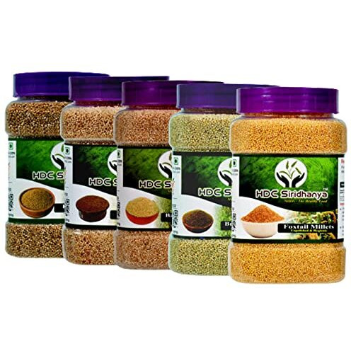 HDC Siridhanya millets organic unpolished combo pack of 5 [Kodo, Foxtail, Browntop, Barnyard and Little ] organically grown from Karnataka Net Wt. (2500grams)