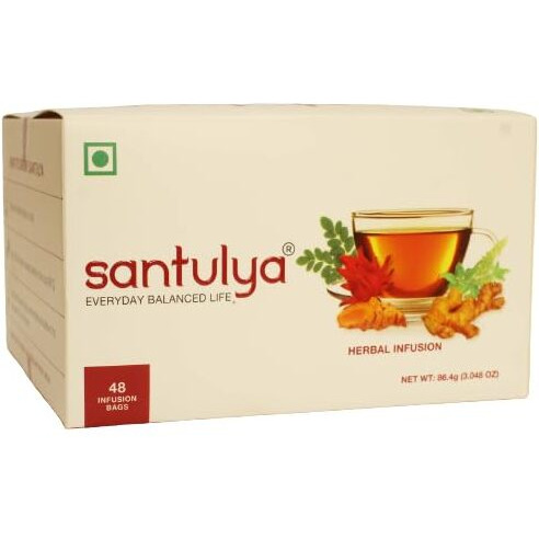 SANTULYA Turmeric + Tulsi + Moringa Herbal Teabags For Detox & Immunity (48 Count (Pack Of 1)), Natural, Non-Gmo, No Added Preservative, Every Day Balanced Life