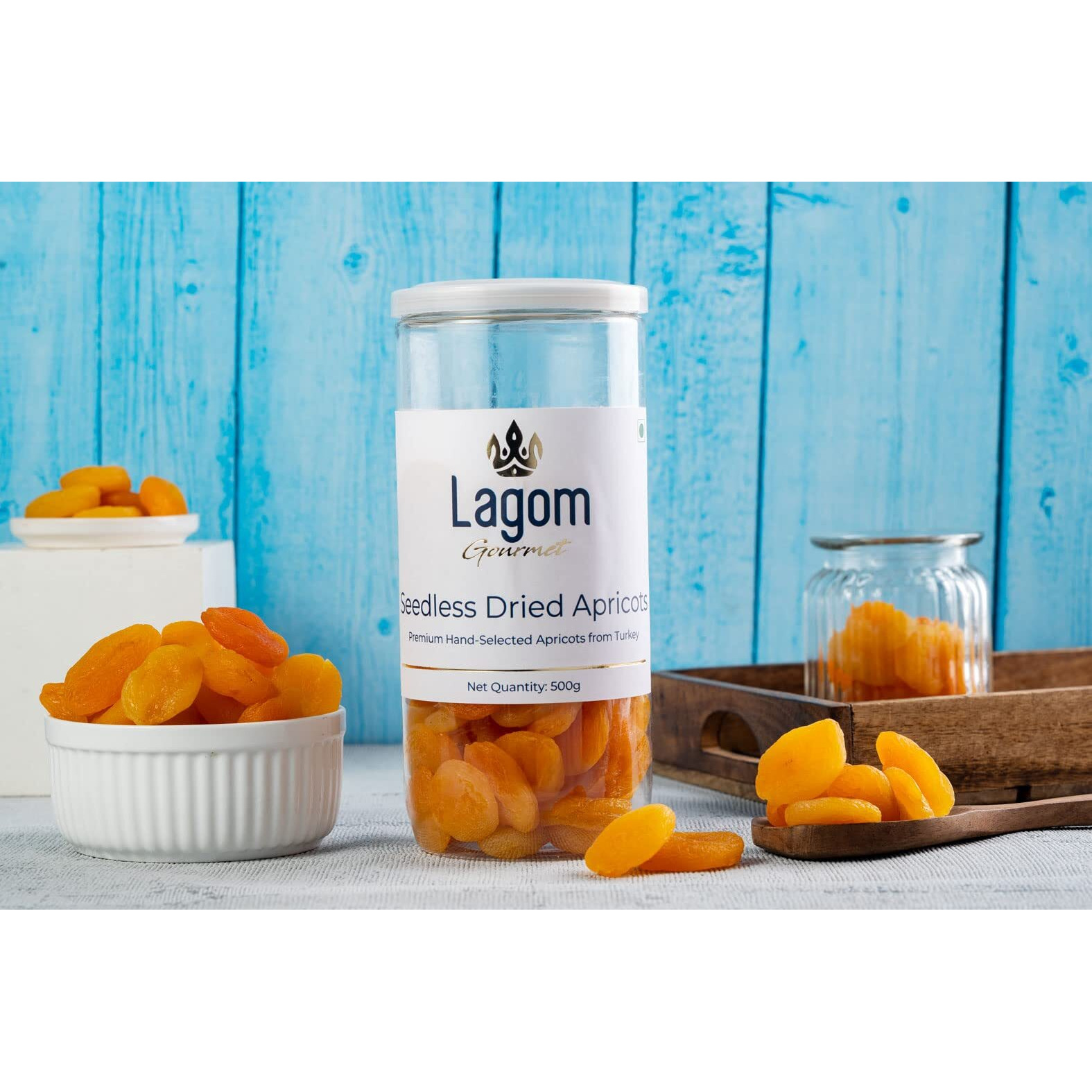 Lagom Gourmet Seedless Dried Apricots 500g | Sun Dried | No Added Sugar | Gluten Free | Vegan | Plant Based | Non GMO | Turkish Apricots Dry Fruits | Dry Apricots | Dried Apricots