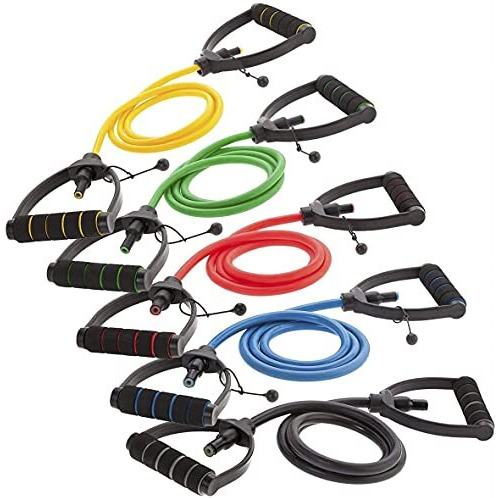 FirstFit Resistance Rubber Band Exercise Cord Professional Toning Tube Exerciser Exercise Band with Comfort Handles 35 to 40 Lbs, Assorted