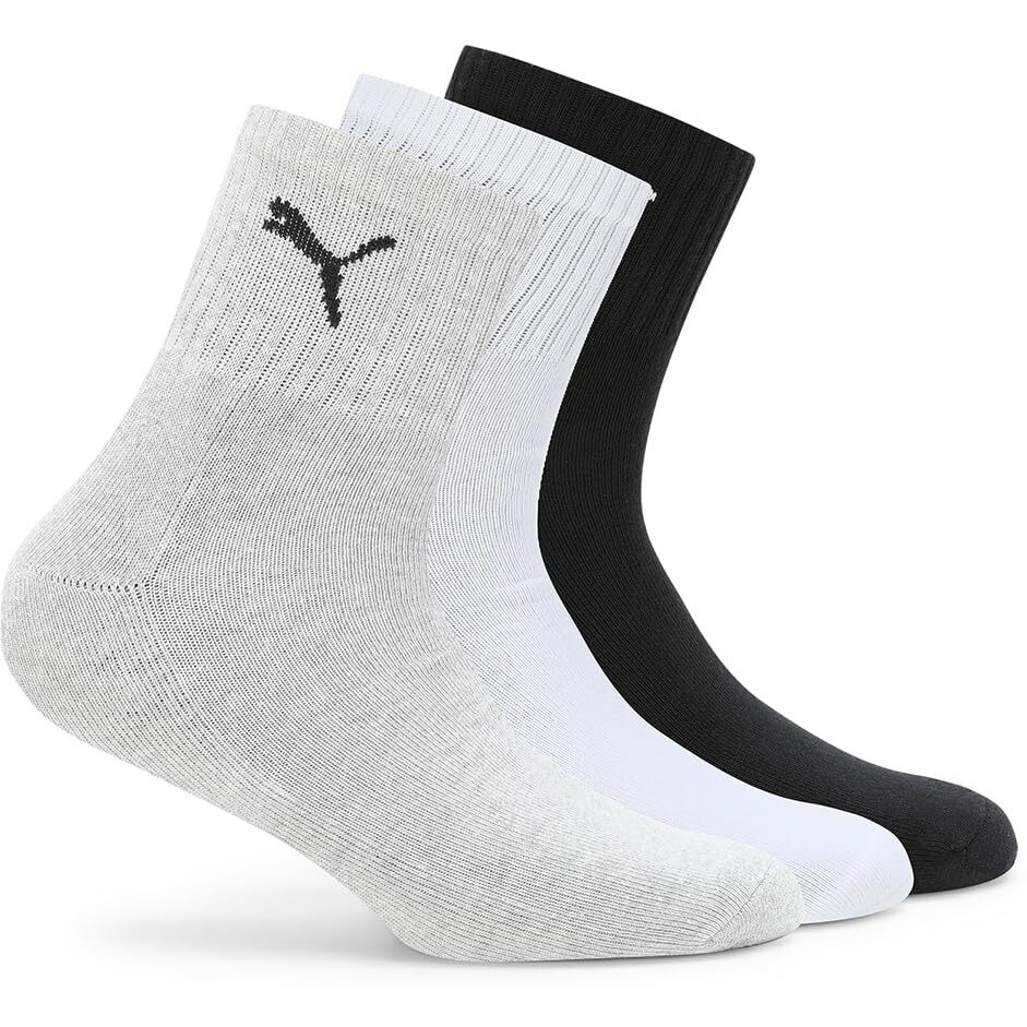 Puma Unisex-Adult Cotton Ess Quarter Regular Socks 3P, Black-White-Griffin, 37/40 (68569501)