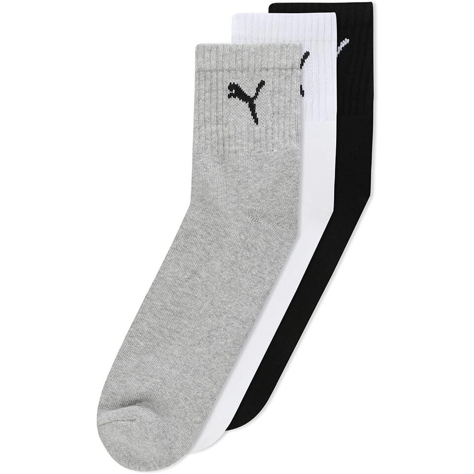 Puma Unisex-Adult Cotton Ess Quarter Regular Socks 3P, Black-White-Griffin, 37/40 (68569501)
