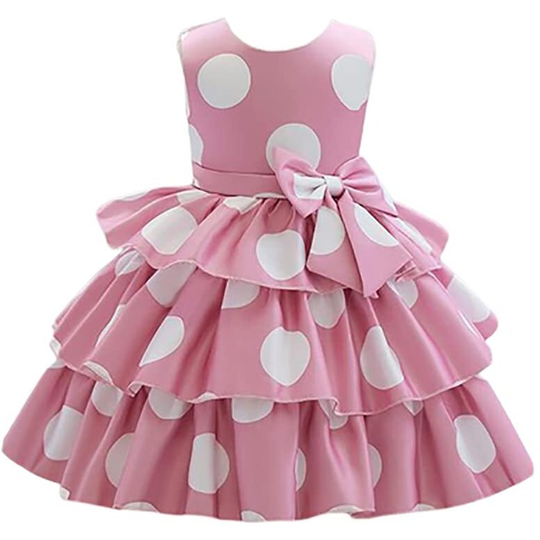 Niren Enterprise Baby-Girl's Satin Blend A-Line Knee-Length Pink Polka DOT Frock P5-E0BM-ZDBC 12 Months-24 Months