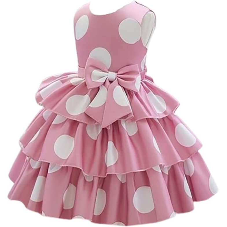 Niren Enterprise Baby-Girl's Satin Blend A-Line Knee-Length Pink Polka DOT Frock P5-E0BM-ZDBC 12 Months-24 Months