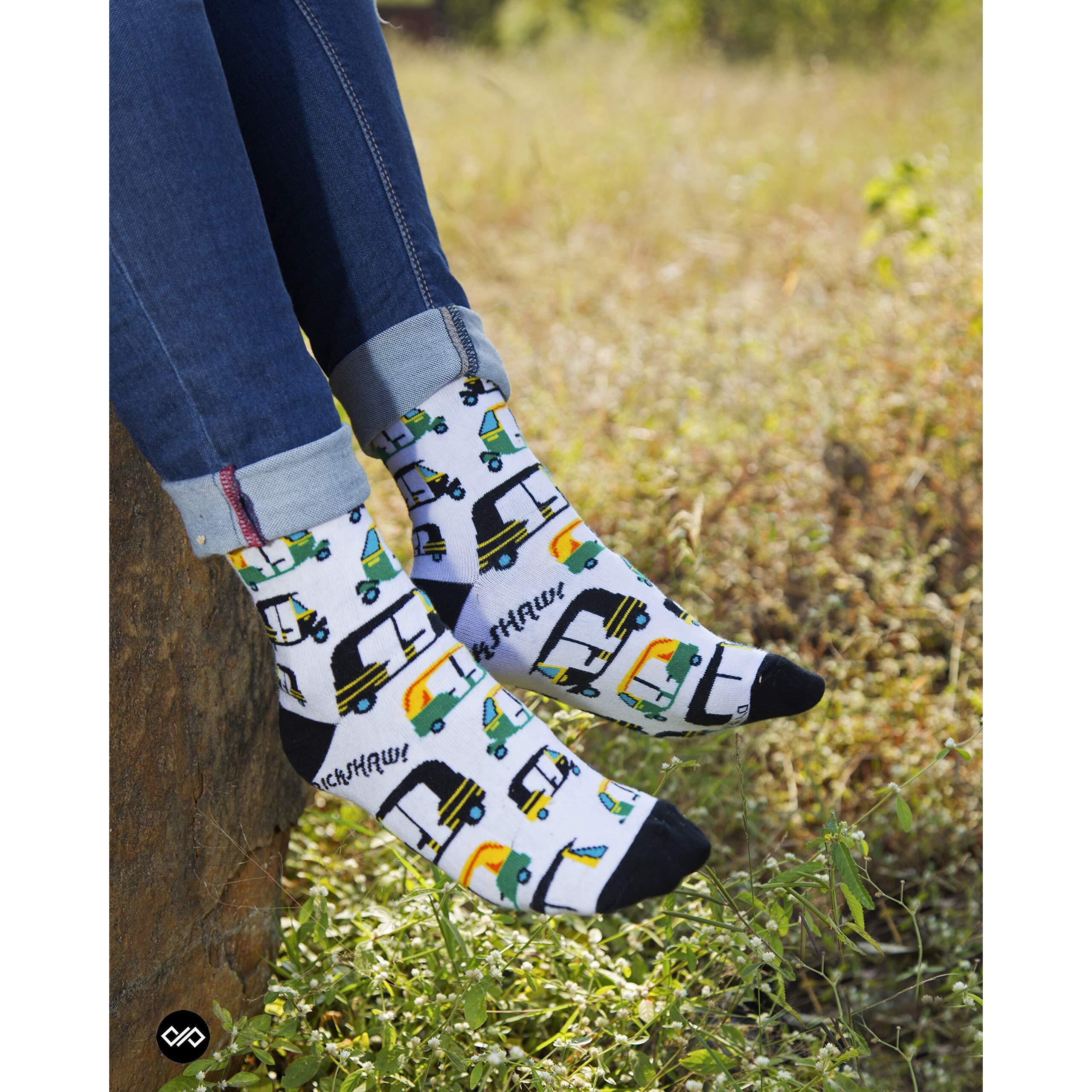 DYNAMOCKS Socks for MEN and WOMEN - (Combo Pack of 4 | Crew Length | Material Combed Cotton | Multicolour | Size Free (UK 7 - UK 12))