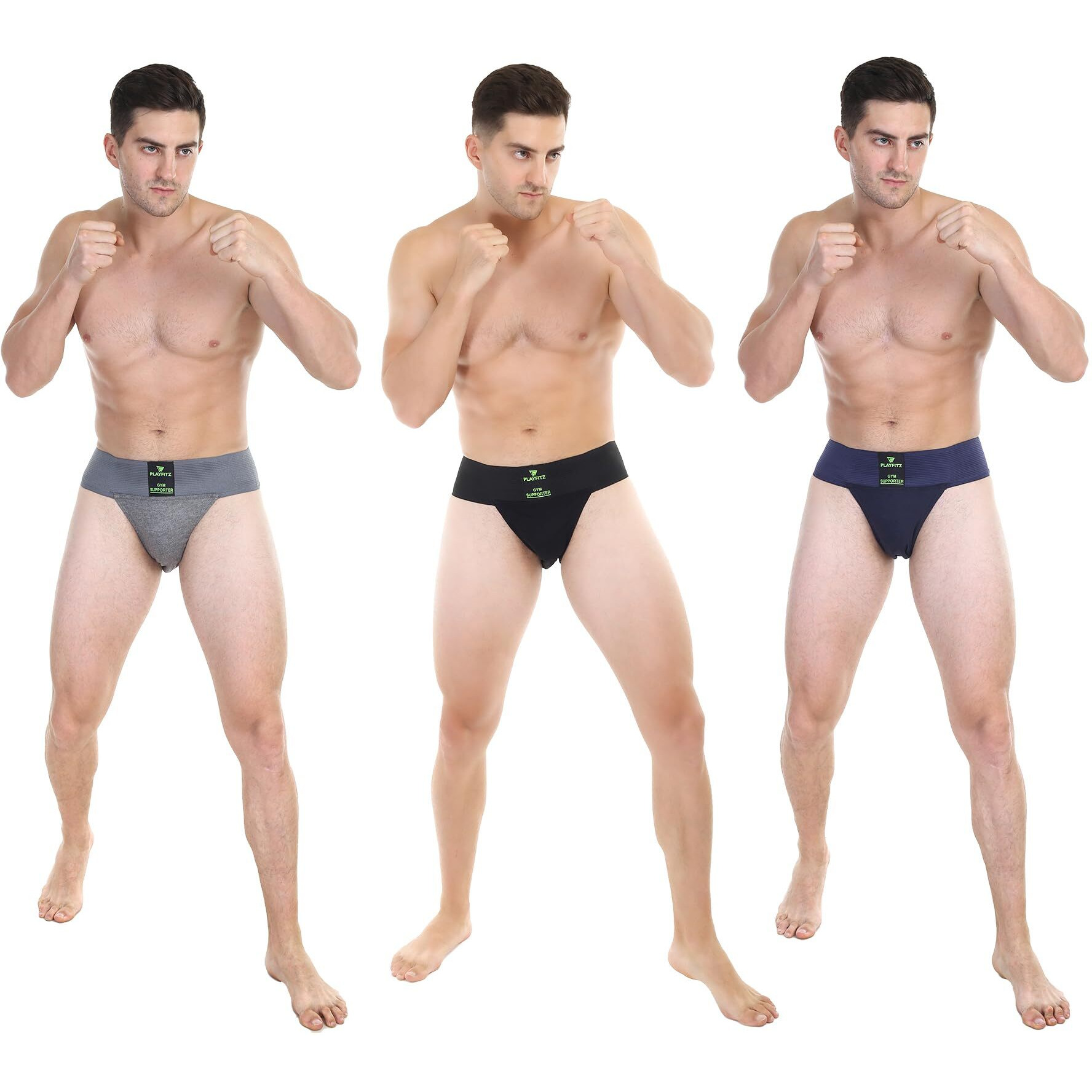 PLAYFITZ Tokyo Gym Supporter for Men, Sports Underwear for Men for Workout in Gym Stretchable Cotton, Men's Cotton Briefs Moisture Wicking Supporter for Cricket, Running, Gym Quick Dry, (Pack of 3)