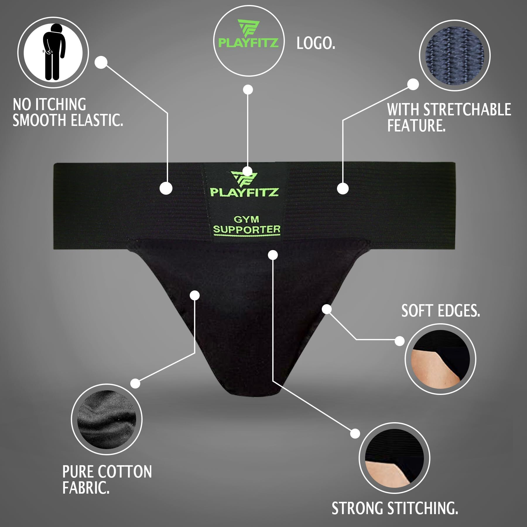 PLAYFITZ Tokyo Gym Supporter for Men, Sports Underwear for Men for Workout in Gym Stretchable Cotton, Men's Cotton Briefs Moisture Wicking Supporter for Cricket, Running, Gym Quick Dry, (Pack of 3)