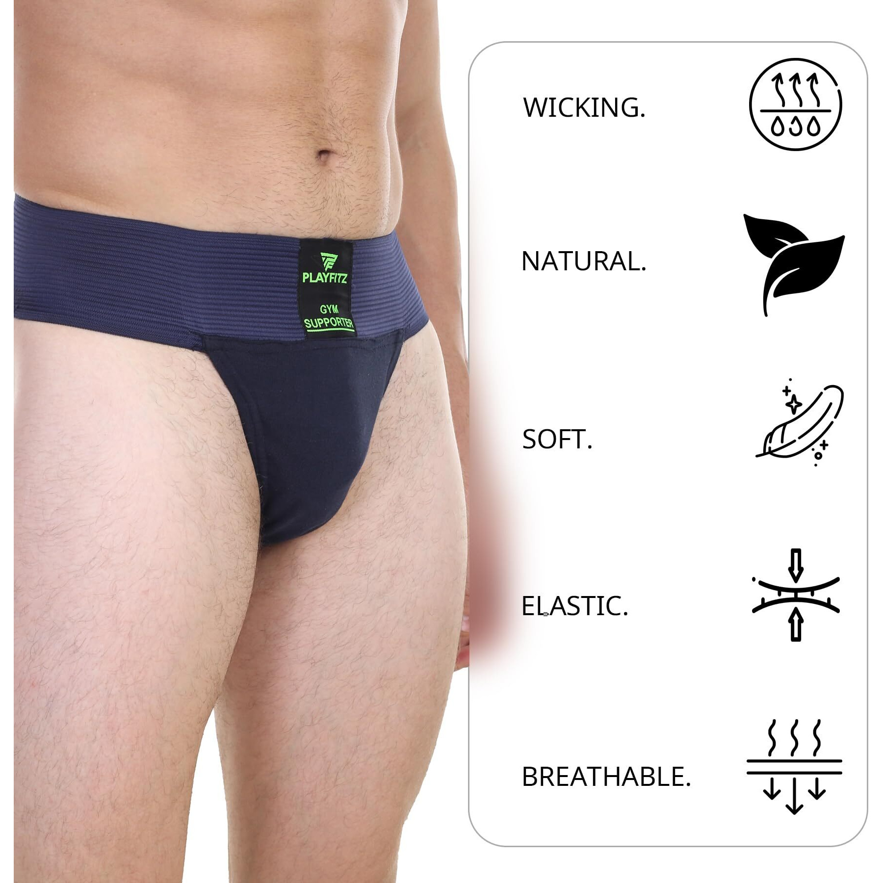 PLAYFITZ Tokyo Gym Supporter for Men, Sports Underwear for Men for Workout in Gym Stretchable Cotton, Men's Cotton Briefs Moisture Wicking Supporter for Cricket, Running, Gym Quick Dry, (Pack of 3)